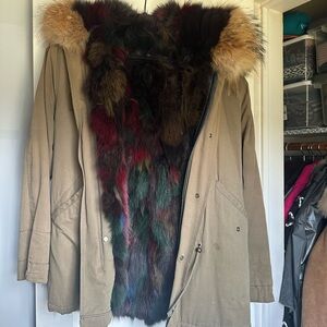 Women's Tan Parka with Real Fur Trim